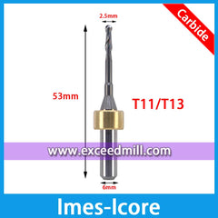 Imes-Icore 6mm Shank Carbide Tools for Milling Zirconia, Wax, PMMA, Soft Metal T33, T15, T32, T12/T14, T11/T13, T17, etc.